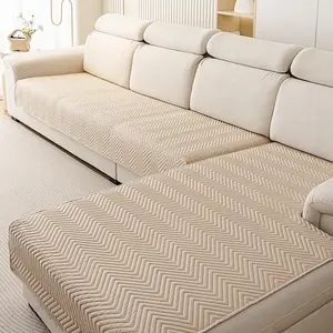 Pure Color Classic W Pattern Sofa Cover, Soft Skin-Friendly Ultrasonic Waterproof Cushion, Dustproof Anti-Slip Pet Friendly, Soft Sofa Protector