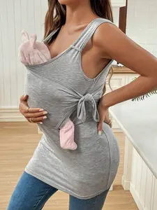 ROSY x Wrap-Style Fitted Nursing Tank Top For Pregnant Women T Shirt Short Sleeve Soft Stretch Breathable Casual Top with Large Front Pouch Comfortable Lightweight Casual Attire