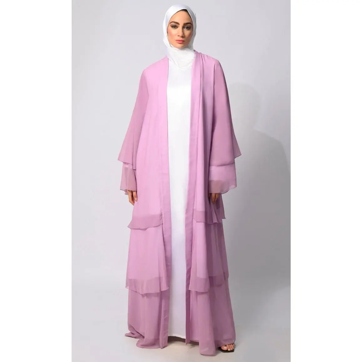 Elegance in Layers: LavendarTiered Shrug with Satin Lining