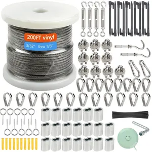 1/8" Wire Rope Kit,Steel Wire Cable,200FT Turnbuckles for Cables Wire,Vinyl Coated Stainless Steel Cable Wire for Outdoor,Garden,Kitchen,Craft with Turnbuckle