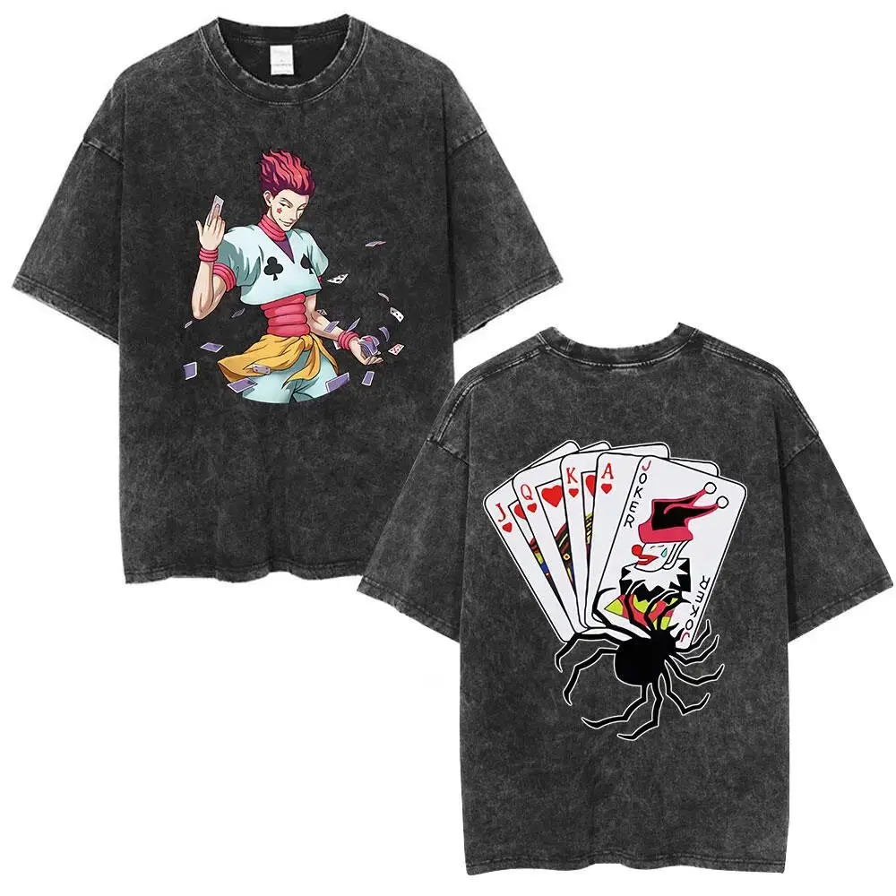 Hunter x Hunter Shirt, Hisoka Morow Joker Cards Oversized Tshirt, Vintage Acid Wash Graphic Tee, Harajuku Streetwear Unisex Top