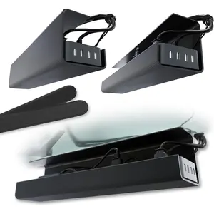 No-Screw Under Desk Cable Management Tray Self-Adhesive Installation Cord Management Cable Tray Under Desk Wire Organizer Black Set of 2