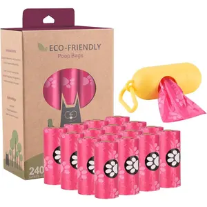 Biodegradable Dog Poo Bags with Holder-240 Large Poop Bags, Corn Starch Blended Compostable Bag, Extra Thick Strong Leak Proof Waste Bag for Dogs (Pink)