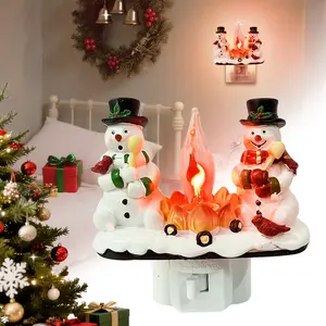 Christmas Snowman Campfire Flickering NightLight, Cute Swivel Plug-in Figurine Lamp for Holiday Decor, Indoor. Campfire Night Light with Flicker Bulb,Figurine Light
