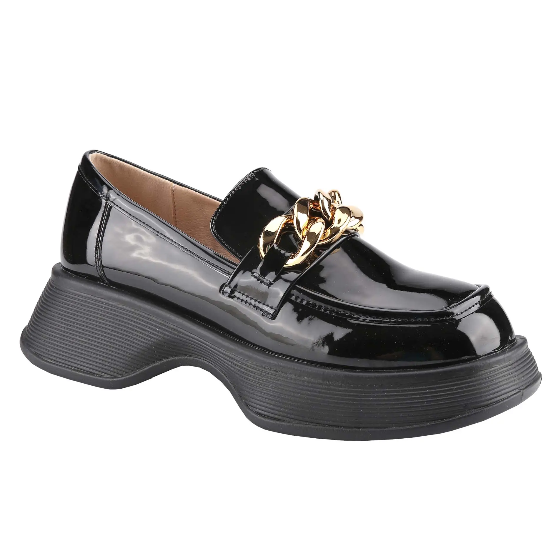 Belovely The Rosy Loafer - Women's Elegant Platform Loafers with Gold Chain Detail - Flat, Flatform Flatform Flat Running Walking Shoes Footwear Girl Chunky Arch