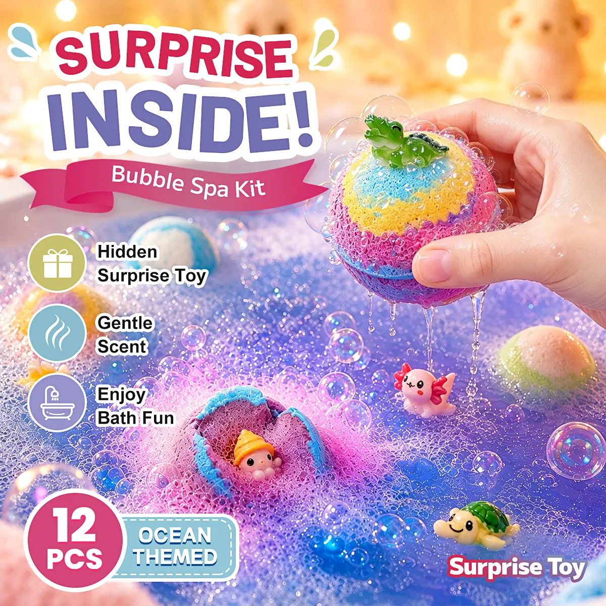 Kids' Ocean Bath Bomb Toy Set - Rich-Foam Essential Oil Bath Fizzies for Comfort & Enjoyment, Ideal Bathing Accessory Gift
