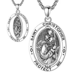S925 Saint Christopher Necklace Rotating Medal with Engraved Prayer, St.Christopher Pendant, Traveler's Protector & Catholic Confirmation Gift