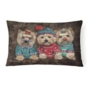 Carolines Treasures  12 x 3 x 16 in. Yorkshire Terrier Yorkie Christmas Elves Canvas Fabric Decorative Pillow
