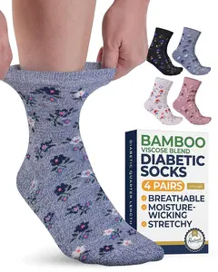 Pembrook Ankle Diabetic Socks - Moisture-Wicking, Non-Binding for Neuropathy & Edema, 4 Pairs, Floral Design