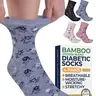 Pembrook Women's Diabetic Bamboo Viscose Assorted Mixed Ankle Socks - 4 Pairs, Non-Binding Stretchy Tops, Smooth Toes, Neuropathy Relief, Irritation-Free All-Season Day Wear, Large Fit for Good Blood Flow