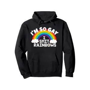Men's Hoodies Men's "I'm So Gay I Shit Rainbows" Hoodie - Funny LGBT Pride Cotton Blend Pullover with Kangaroo Pocket, Long Sleeves, Machine Washable - Ideal for Parades and Casual Attire