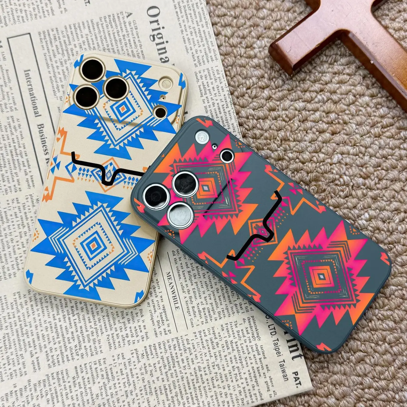 Western Navajo Aztec Geometric Bull Head Phone Case, Vintage Southwest Cowboy, for iPhone 17Pro Max Air 16Plus 15 14 13 12 11 XR XS cases, Tuff phone cases, Shockproof Anti-Drop, Protection Durable Phone Case.WC309