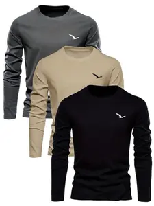 Men's Winter Warm Long Sleeve Crewneck T-Shirt Set, Breathable Knit Fabric, Elastic Design, Comfortable Wear for Cold Weather