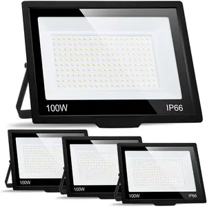 4 Pack 100W LED Flood Light Outdoor with Plug, IP66 Waterproof Exterior Security Floolights, 12000LM Super Bright LED Work Light 5000K Daylight White Floodlights for Yard, Stadium, Patio, Playground