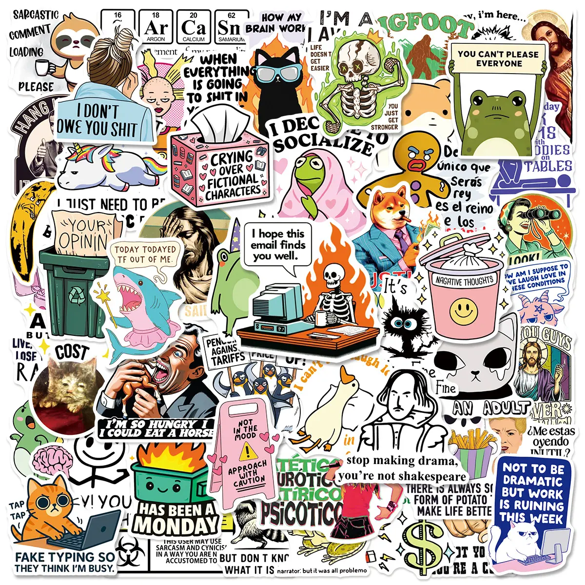 50 Fun and Satirical Personalized Doodle Stickers, Graphic Decal, Funny Car Decals, Suitable for Scrapbooks, Journals, Laptops, Water Bottles, Cars, and Other Faith-Based Designs – Gifts with Positive Messages.