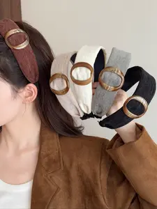 5pcs Autumn Winter Vintage Velvet Hairbands, Wide Edge Elegant Headband Set for Daily Use & Parties, High Crown Design