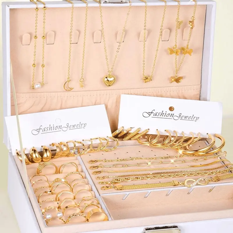 58-piece set, including necklace, bracelet, earrings and ring | Stylish jewelry set to complement everyday wear, party accessories and casual date décor (jewelry box not included).