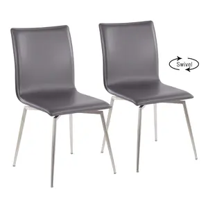 Dreamzon Mason Contemporary Upholstered Chair in Brushed Stainless Steel and Grey Faux Leather by LumiSource - Set of 2