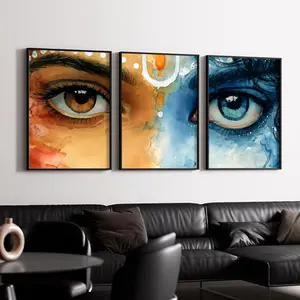 Radha Krishna Eyes Divine Split Poster HD Waterproof Art Sticker | Custom DIY Self-Adhesive Wall Print | Fade-Resistant Decorative Wall Poster for Home, Office, Living Room, Bar | Multiple Sizes, High-Definition Print, Easy Peel and Stick
