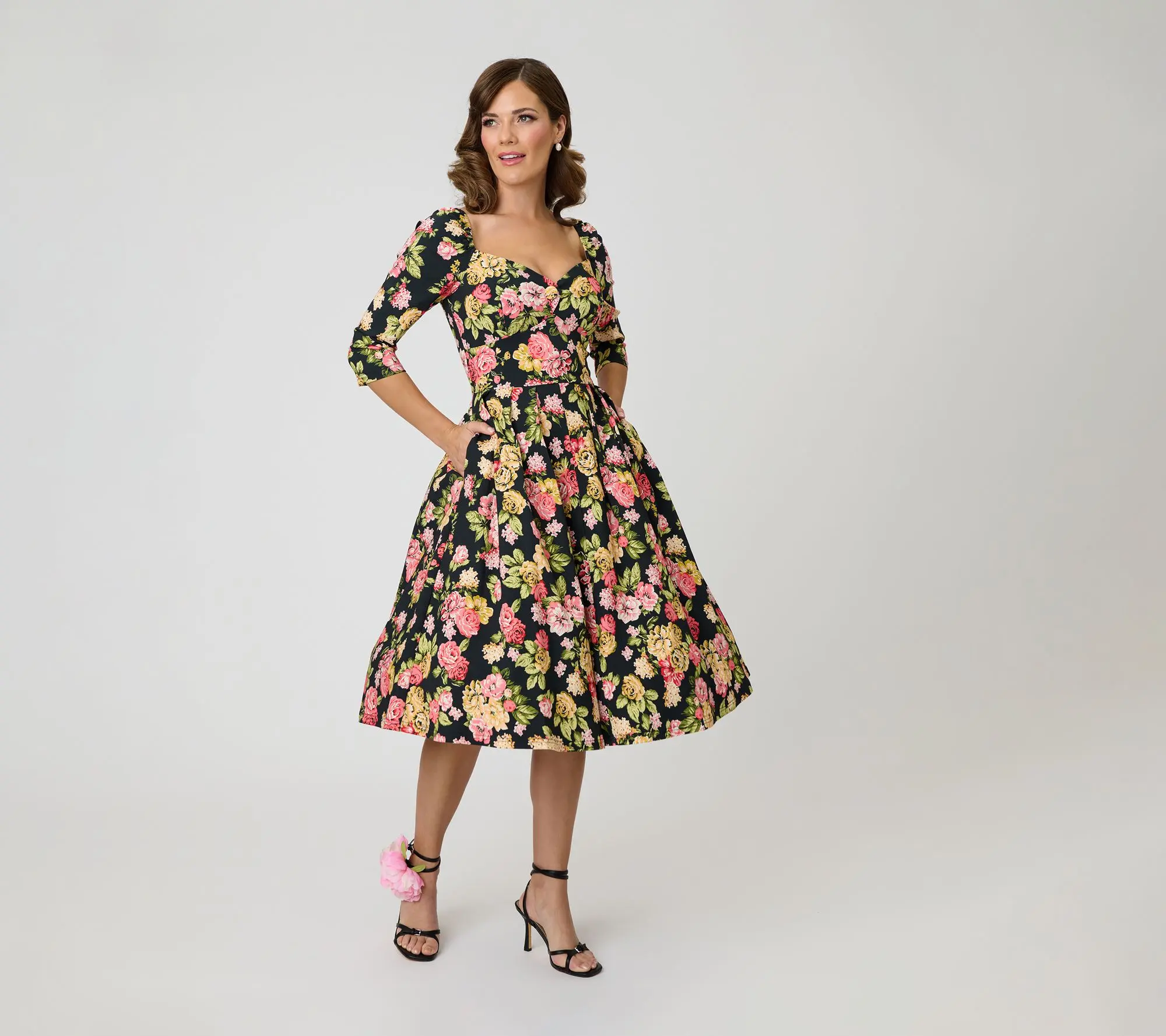 Unique Vintage Black Floral Lamar Swing Dress