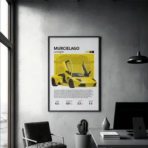 Yellow Lamborghini Murcielago Silk Stylish , Vintage Automotive Decor Car Enthusiast Wall Art, Gift for Him, Unique Home Decoration Poster