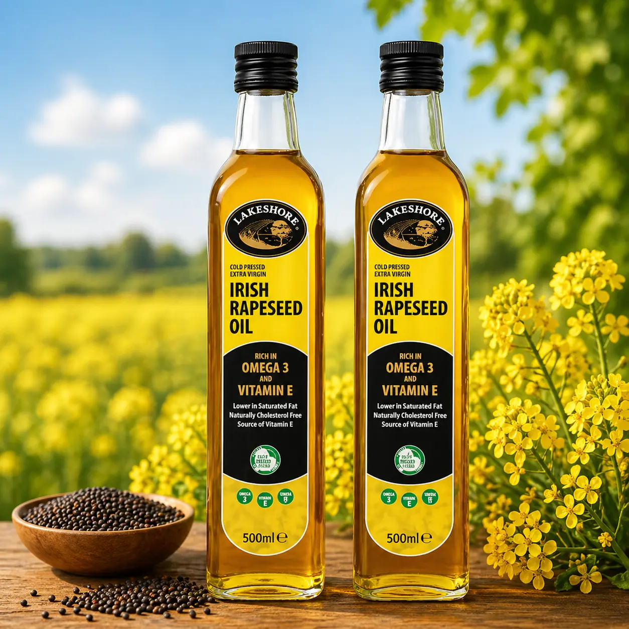 Lakeshore Irish Cold Pressed Extra Virgin Rapeseed Oil, 2-Pack 250g Bottles, Chemical Free, No Artificial Flavor, Sodium Free, Versatile Cooking Oil with Mild Nutty Flavor for Salad Dressings, Roasting, Frying