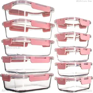 10 Pack Glass Food Storage Containers with Lids Leakproof, Airtight Glass Meal Prep Containers For Lunch, On The Go, Leftover, Dishwasher SafePulseTrail5AAVelvet31AB14Veloura Home