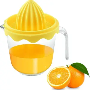 Manual Citrus Juicer, Lemon Squeezer with Non-Slip Lid, Rotating Blade, Filter and Container, Portable Multifunctional Kitchen Tool
