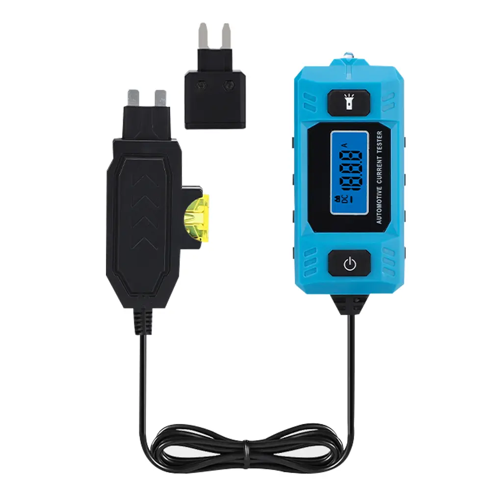 CNBJ-611 Automotive Car Fuses Diagnostic Tool - 12V 23A Electrical Measuring Instrument with Blue Backlight LCD Display, Front Illumination LED, 1*Small Plug, mm-Scaled Fault Leakage Analyzer