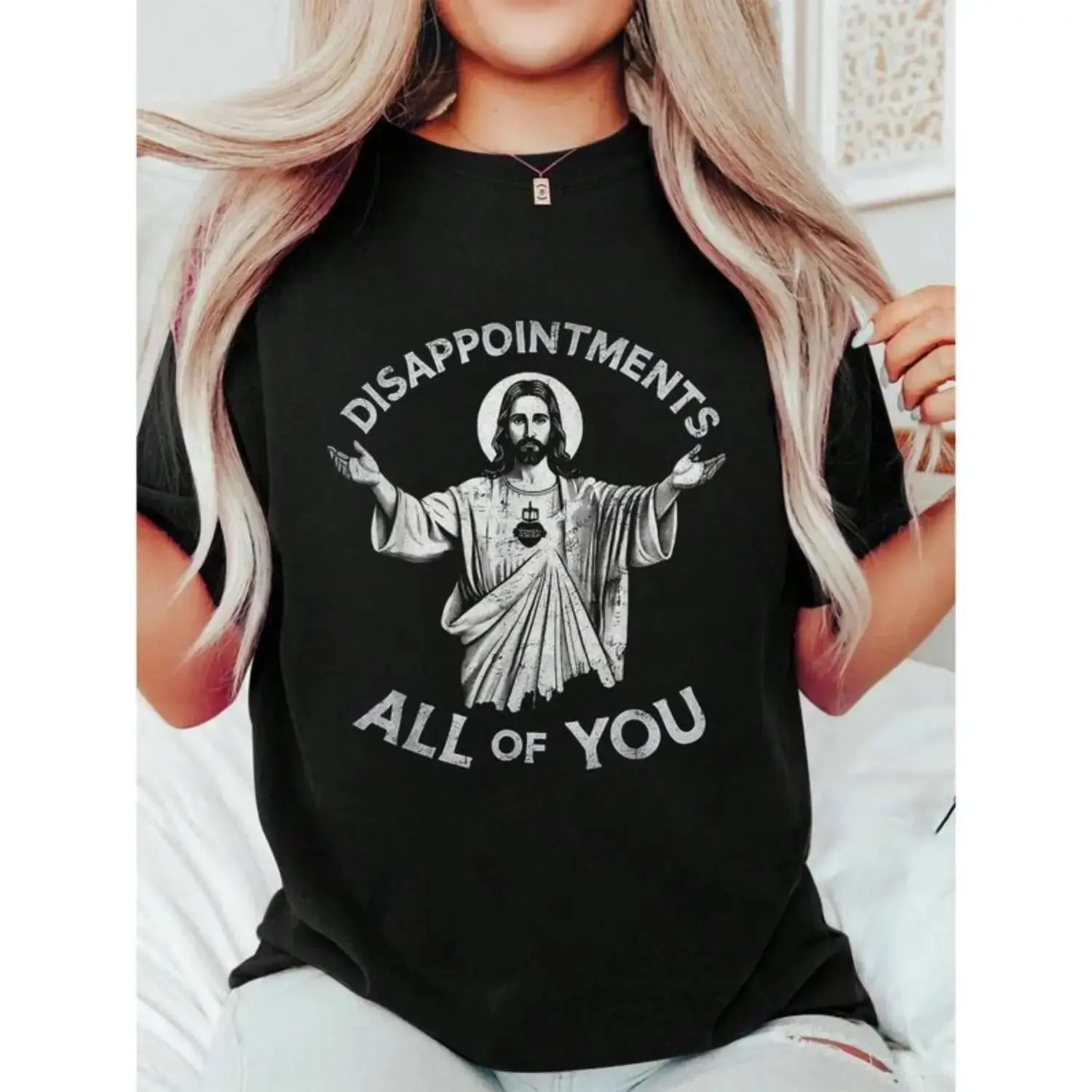 Women's Short-Sleeve Casual Christian Theme Graphic Print Round Neck Cotton T-Shirt, Summer Top, Gift, Shortsleeve, Tshirt