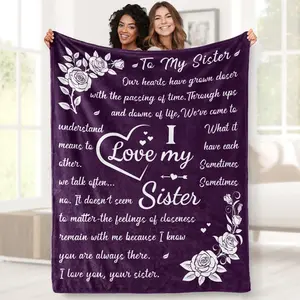 Sister Blankets from Sister, Sisters letter Gifts from Sisters, Best Friend Bestie Birthday Bedding for Women Girls, Soft Flannel Throw Blanket for Home Couch Room Decor