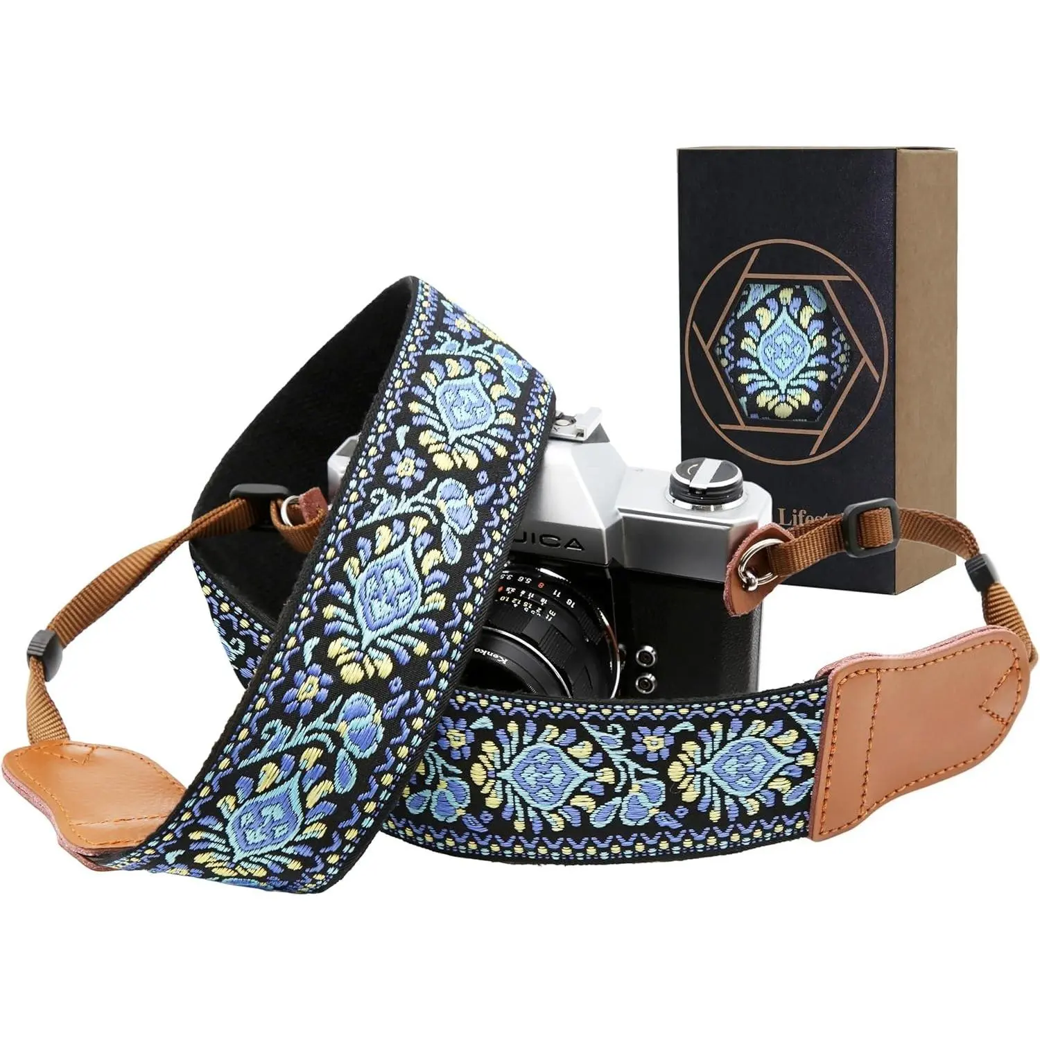 L-WCP002  Camera Strap - 2" Wide Double Layer Cowhide Head Camera Straps for Photographers, Universal Neck & Shoulder Cotton Padded Vintage Strap for All DSLR Cameras