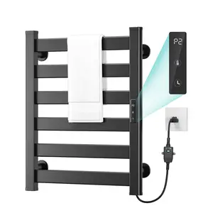 Towel Warmer Rack for Bathroom, Smart Wall Mounted Heated Towel Rack, 6/12 Bars Touch Screen Timer, Fast Heating, Constant Temperature Hard Wired/Plug-in Waterproof (6 Bars-Matte Black)