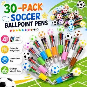 MIUVA 30PCS Mini Soccer Party Favor Pens, 4-in-1 Multicolor Ballpoint Pens for Kids, Cute Kawaii Soccer Pens Bulk, Back to School Shopping, Graduation Gifts, Fun School Supplies, Classroom Prizes & Novelty Gifts