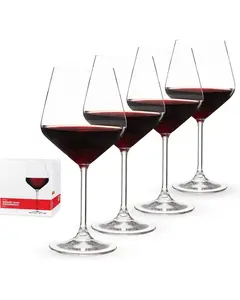 Set of 4 Burgundy Wine Glasses - 22.6oz European-Made Crystal | Classic Stemmed Glassware, Dishwasher Safe | Premium Red Wine Gift Set