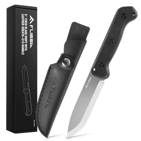 #blackfriday FLISSA 9" Fixed Blade Knife, D2 Steel Hunting Knife for Camping, Outdoor, Bushcraft and Survival, Leather Sheath Included, Christmas Gifts for Husband, Father, Friend