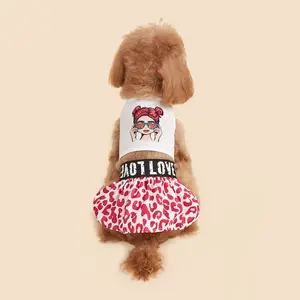 Pet Cartoon Girl Print Dress Two-Piece Set, Cute Animal Pattern for Pets, Comfortable & Stylish Pet Clothing, Outfits, Costume
