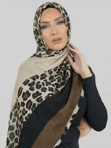 Women's Fashion Cotton Linen Leopard Print Scarf Hijab, Soft Islamic Headscarf, Multifunctional Sun Protection Shawl, Beach Vacation Wrap