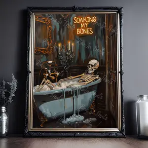 Soaking My Bones, Skeleton Taking a Bath, Halloween Art, Gothic Victorian Wall Art, Halloween Decor, Dark Home Decor, Bathroom Wall Décor
