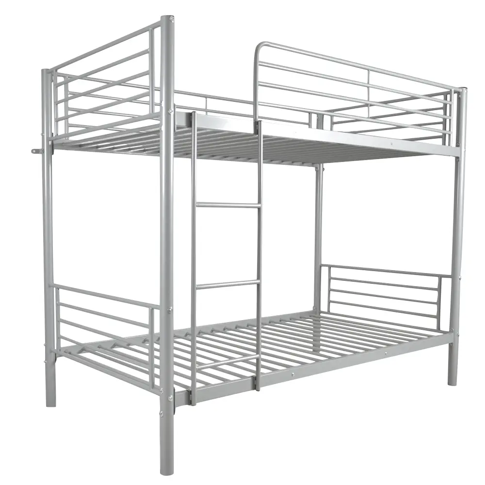 Iron Bed Bunk Bed with Removable Ladder for Kids ,Twin Size, Color Gray outdoorfun Metal Bed Bed Frame