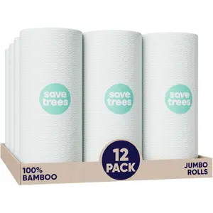 Bamboo Paper Towels 12pk - 1800 Sheets Paper Towel Rolls Ultra Absorbent & Durable EcoTowels - FSC-Certified, Vegan Bamboo Kitchen Rolls