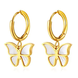Emma Manor EM 18k Gold Plated Seashell Butterfly Women Huggie Hoop Earrings