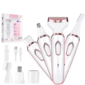 Women's Electric Razor Bikini Trimmer, 4-in-1 Cordless Shaver for Face, Legs, Underarms, Pubic Hair – Wet/Dry Use, Painless Hair Removal