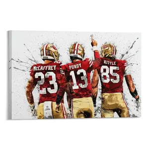 Christian McCaffrey Brock Purdy George Kittle San Francisco 49ers Poster Wrap Wall Art Print Kids Decor Man Cave Gift Unframed