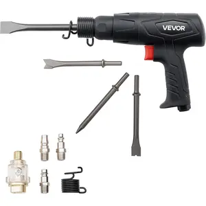 VEVOR Air Hammer, 2500-2700BPM Pneumatic Hammer with 2.76-inch Stroke & 4PCS 6.7" Long Barrel Chisels, Pistol-Grip Compact Air Chisel Pneumatic Shovel Tool for Cutting Scraping Demolishing