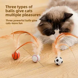 3pcs Elastic Feather Balls Cat Toy, Interactive Throw & Catch Game, Creative Pet Plaything, Fun Self-Entertainment for Cats
