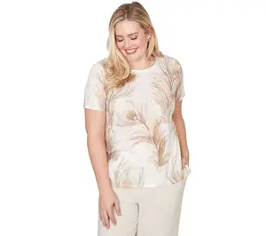 Alfred Dunner Women's Feather Print Short Sleeve Tee