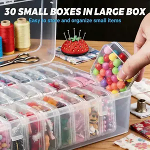 Transparent Clear PP Storage Boxes, 30 Small + 1 Large, Dust-Proof Organizer for DIY Crafts, Jewelry, Nails, Perfect for Craft Enthusiasts