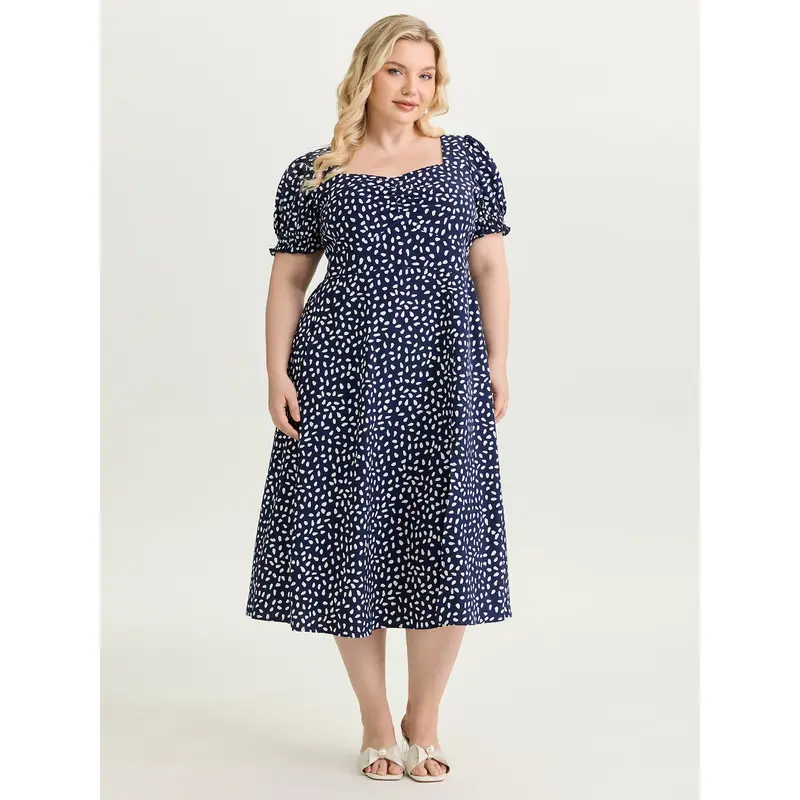 blue and white polka dot dress plus size Barefoot Mini Dress Soft Linen Blue Polka Dot 4X / Blue Polka Dot