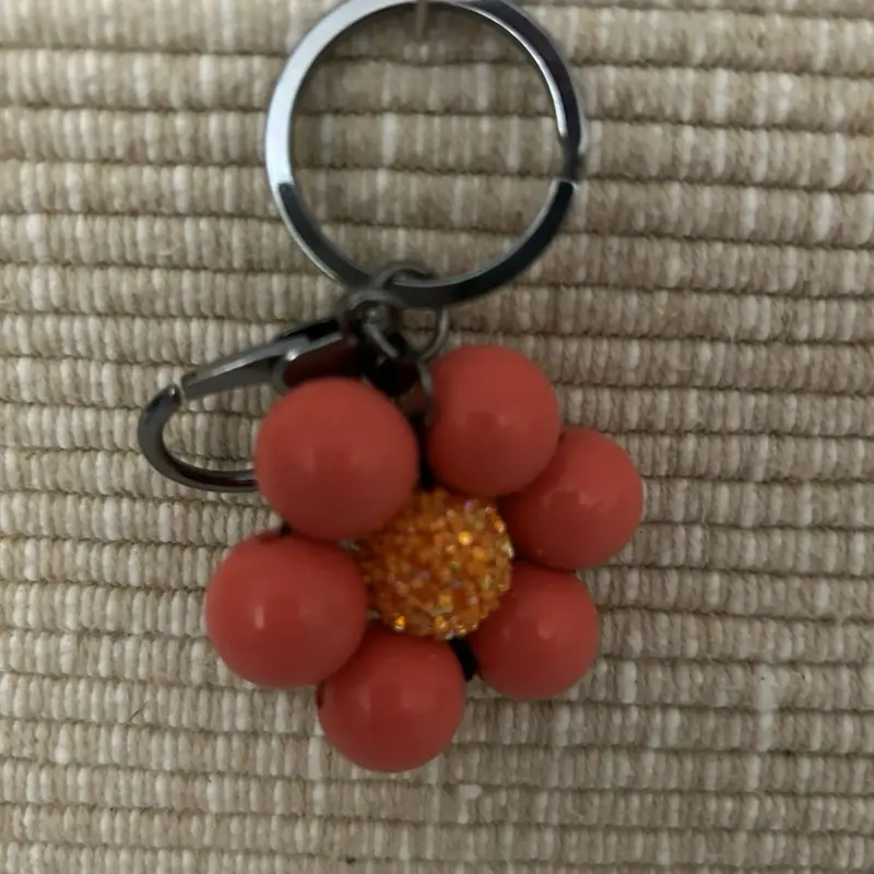 Flower Beaded Keyrings - Orange Bead Design with Sparkling Center - Key Accessory